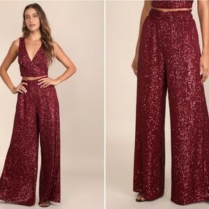 LULU's Sexy Chic Sophisticated Celebration Holiday Shimmer Sequin Wideleg Pant